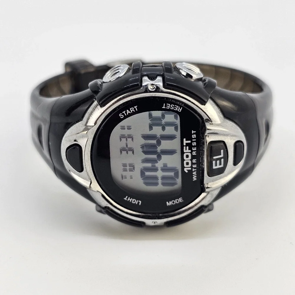 Sport Digital Women Watch 37MM DayDate Black‎ Plastic Bands Up to 6.5